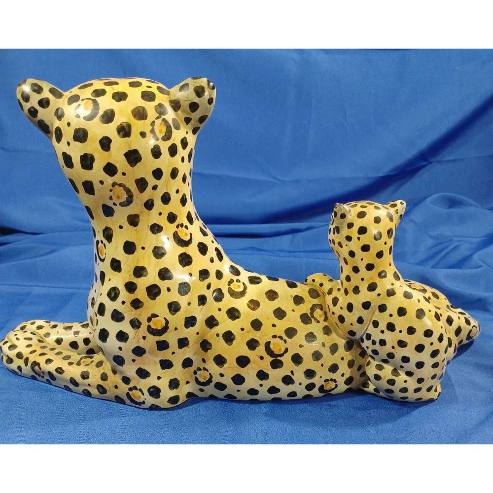 Vtg 19.5" Ronzan Cheetah Leopard Cat Cub Sculpture Statue Italy Cerami… - Picture 12 of 16